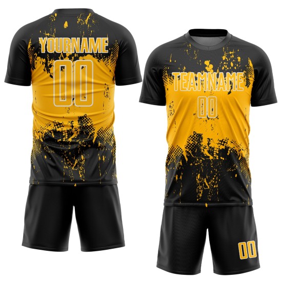 Abstract Custom Grunge Gold-White Sports Uniform Jersey Black Art Soccer Sublimation Splatter Abstract Custom Grunge Gold-White Sports Uniform Jersey Black Art Soccer Sublimation Splatter