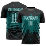 Soccer Sublimation Jersey Grunge Sports Black Splatter Custom Teal-White Uniform Abstract Art Soccer Sublimation Jersey Grunge Sports Black Splatter Custom Teal-White Uniform Abstract Art