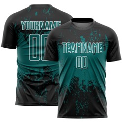 Soccer Sublimation Jersey Grunge Sports Black Splatter Custom Teal-White Uniform Abstract Art