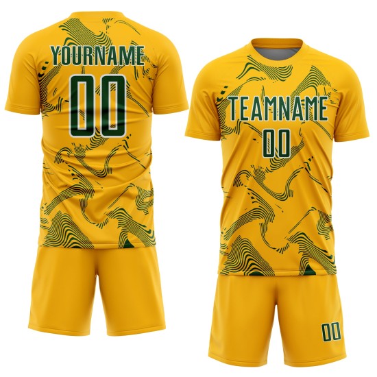 Uniform Lines Sublimation Soccer Curve Jersey Gold Green-White Sports Custom Uniform Lines Sublimation Soccer Curve Jersey Gold Green-White Sports Custom
