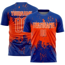 Jersey Sublimation Sports Uniform Abstract Grunge Custom Art Orange-White Royal Soccer Splatter