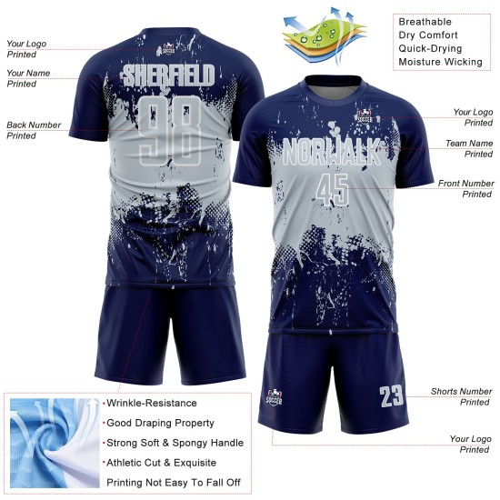 Art Silver-White Sublimation Soccer Grunge Uniform Sports Custom Jersey Abstract Splatter Navy Art Silver-White Sublimation Soccer Grunge Uniform Sports Custom Jersey Abstract Splatter Navy