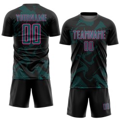 Sports Soccer Teal-Pink Custom Black Uniform Lines Sublimation Jersey Curve