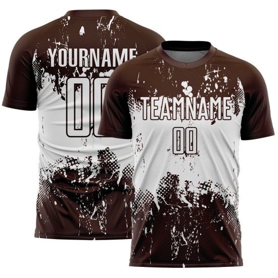 Soccer Sublimation Sports Abstract Art Brown White Jersey Uniform Splatter Grunge Custom Soccer Sublimation Sports Abstract Art Brown White Jersey Uniform Splatter Grunge Custom