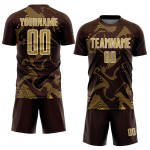 Sublimation Soccer Uniform Gold-White Old Custom Brown Lines Sports Jersey Curve Sublimation Soccer Uniform Gold-White Old Custom Brown Lines Sports Jersey Curve