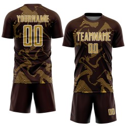 Sublimation Soccer Uniform Gold-White Old Custom Brown Lines Sports Jersey Curve