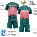 Medium Pink-White Teal Custom Soccer Jersey Sports Abstract Uniform Grunge Art Sublimation Splatter