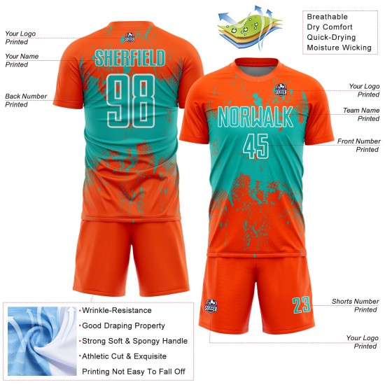 Art Sports Splatter Sublimation Aqua-White Custom Grunge Jersey Uniform Soccer Abstract Orange Art Sports Splatter Sublimation Aqua-White Custom Grunge Jersey Uniform Soccer Abstract Orange