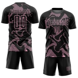 Sports Sublimation Uniform Soccer Black Jersey Pink Light Custom Curve Lines