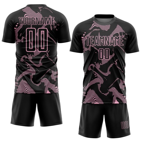 Sports Sublimation Uniform Soccer Black Jersey Pink Light Custom Curve Lines