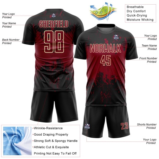 Abstract Crimson-Cream Black Uniform Splatter Grunge Jersey Soccer Custom Art Sports Sublimation Abstract Crimson-Cream Black Uniform Splatter Grunge Jersey Soccer Custom Art Sports Sublimation