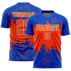 Orange-White Abstract Sports Splatter Custom Jersey Grunge Uniform Blue Soccer Thunder Sublimation Art