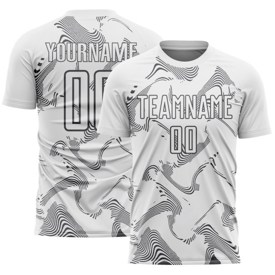 Uniform Custom White Curve Sublimation Soccer Lines Steel Jersey Gray Sports Uniform Custom White Curve Sublimation Soccer Lines Steel Jersey Gray Sports