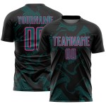 Sports Soccer Teal-Pink Custom Black Uniform Lines Sublimation Jersey Curve