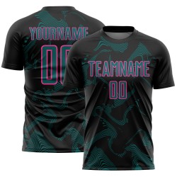 Sports Soccer Teal-Pink Custom Black Uniform Lines Sublimation Jersey Curve
