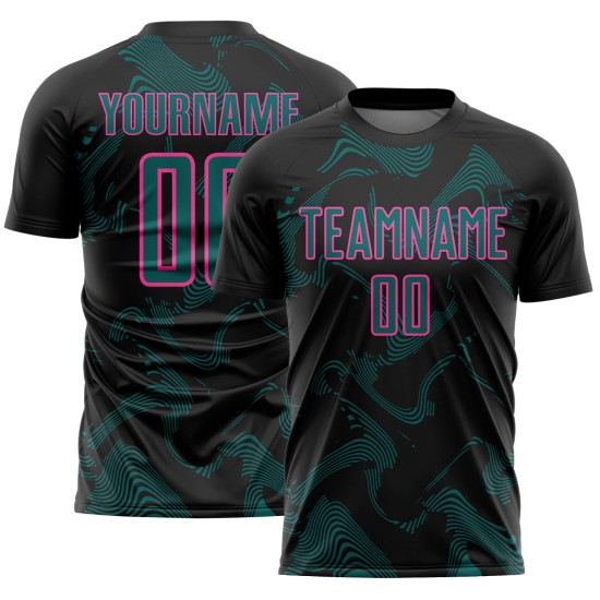 Sports Soccer Teal-Pink Custom Black Uniform Lines Sublimation Jersey Curve