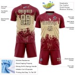 Grunge Art Sublimation Crimson Sports Custom Uniform Cream-Black Jersey Splatter Abstract Soccer